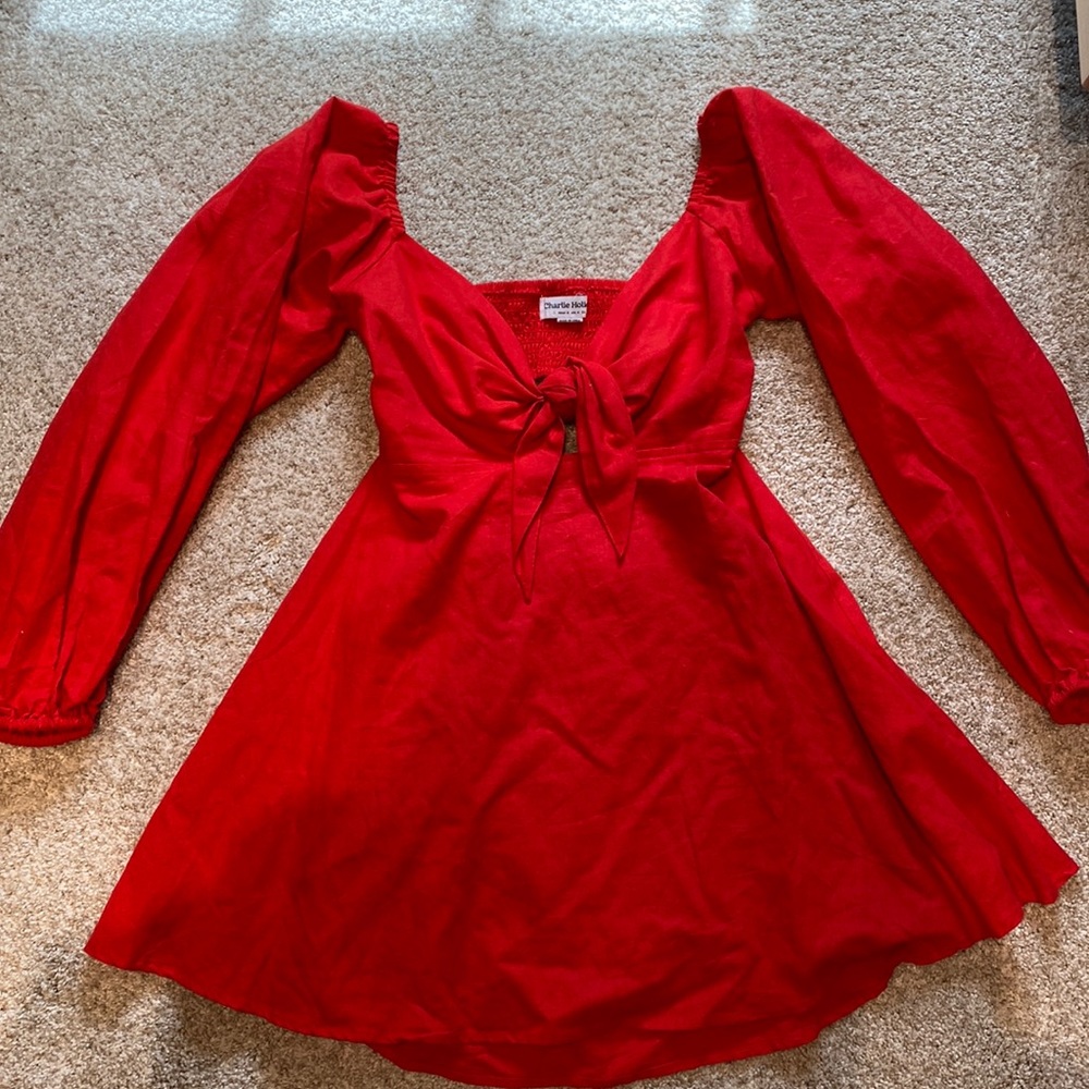 Charlie Holiday Red Linen Mini Dress